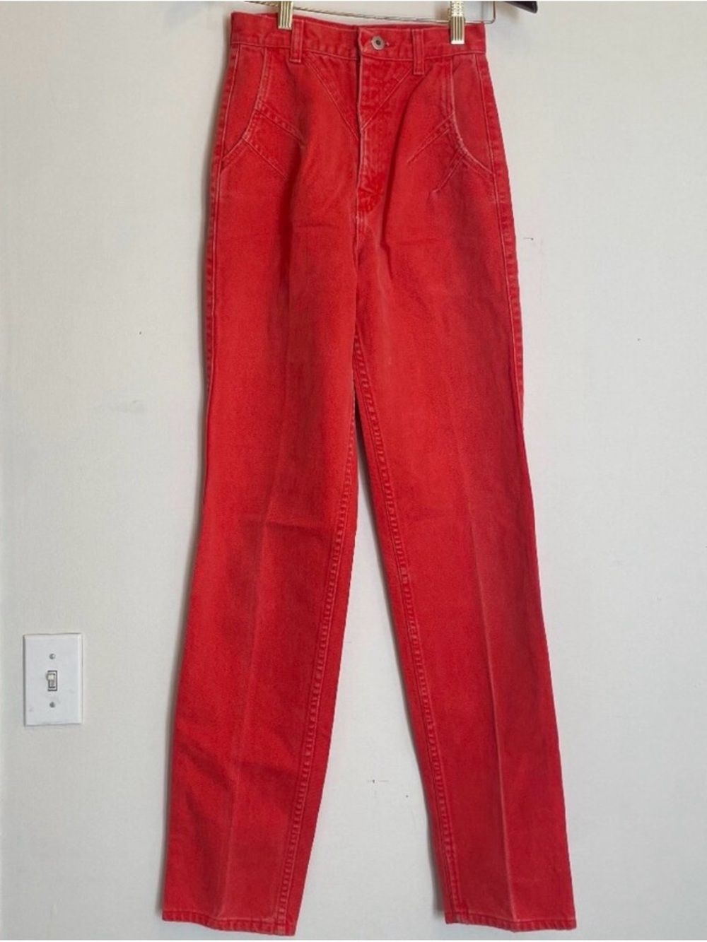 Vintage Coral Red Wrangler high-waisted jeans size XS 24/25 - Made in USA